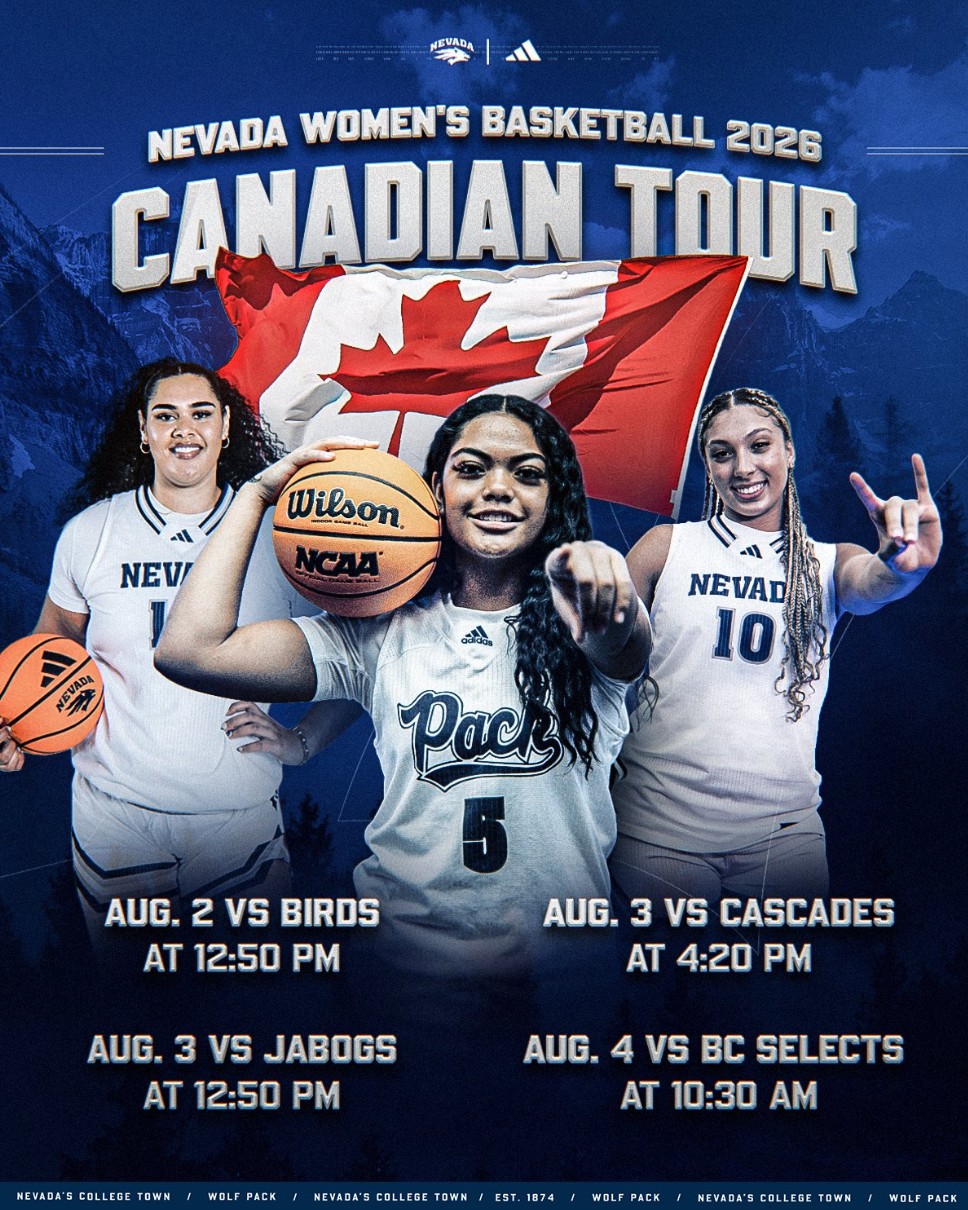 Nevada Women's Basketball 2026 Canadian Tour Schedule — Aug 2 vs Birds, Aug 3 vs Cascades, Aug 3 vs Jabogs, Aug 4 vs BC Selects